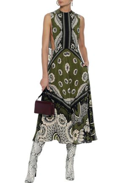 Valentino Cape-back Floral-print Silk Crepe De Chine Midi Dress In Army Green