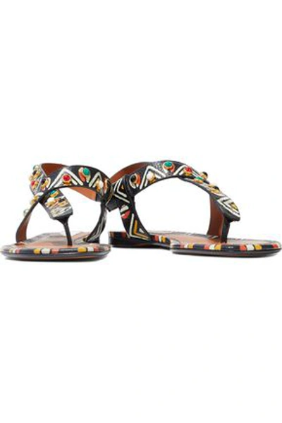 Valentino Garavani Woman Studded Printed Textured-leather Sandals Black