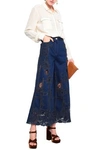 VALENTINO GUIPURE LACE-PANELED HIGH-RISE WIDE-LEG JEANS,3074457345620474969