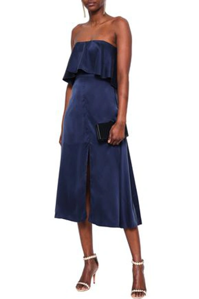 Zimmermann Strapless Ruffled Washed Silk-satin Midi Dress In Indigo