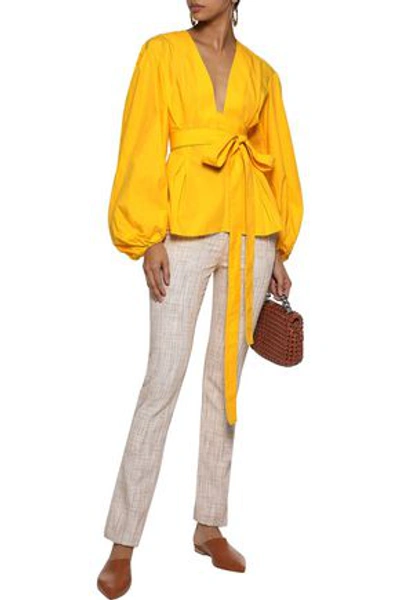Victoria Beckham Mélange Woven Slim-leg Pants In Beige