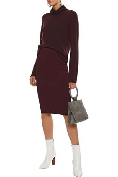 Vince . Woman Ribbed-knit Pencil Skirt Burgundy