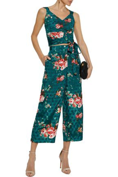 W118 By Walter Baker Brenda Tie-front Cropped Floral-print Jacquard Top In Emerald