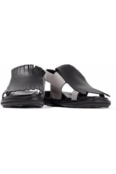 Zac Posen Woman Fringed Two-tone Leather Slingback Sandals Black