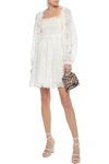 ZIMMERMANN CASTILE SHIRRED BRODERIE ANGLAISE COTTON AND SILK-BLEND MINI DRESS,3074457345620478869