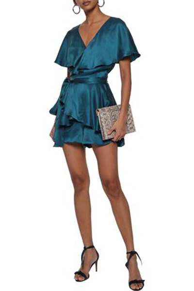 Zimmermann Woman Wrap-effect Ruffled Washed-silk Playsuit Teal