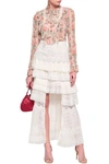 ZIMMERMANN MAPLES FREEDOM SPLIT-FRONT TIERED EMBROIDERED ORGANZA MAXI SKIRT,3074457345620079836