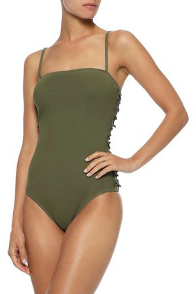 Zimmermann Iris Bow-embellished Cutout Swimsuit In Green
