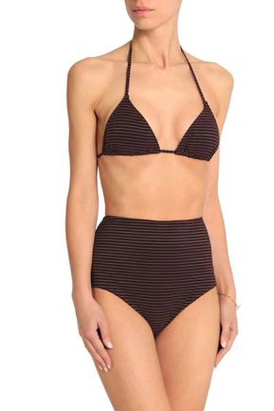 Zimmermann Metallic Striped High-rise Bikini Briefs In Burgundy