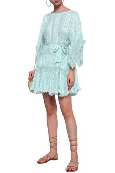 Zimmermann Lace-trimmed Silk-jacquard Mini Dress In Sky Blue