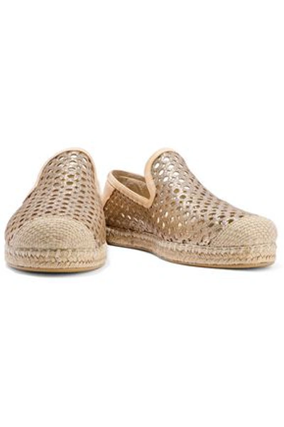 Stuart Weitzman Woman Smooth And Laser-cut Glittered Leather Espadrilles Beige