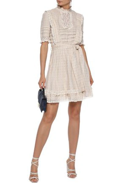 Zimmermann Lace-trimmed Pintucked Fil Coupé Linen And Cotton-blend Mini Dress In Neutral