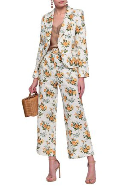 Zimmermann Golden Belted Floral-print Linen Kick-flare Trousers In Ivory