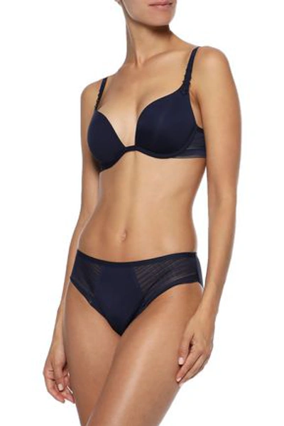 Simone Perele Muse Leavers Lace-paneled Stretch-jersey Mid-rise Briefs In Navy