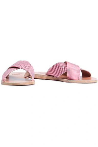 Ancient Greek Sandals Thais Gingham Cotton Slides In Red