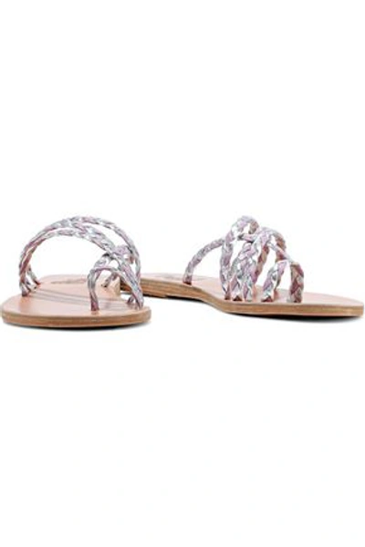 Ancient Greek Sandals Woman Amalia Braided Metallic Leather Sandals Lilac