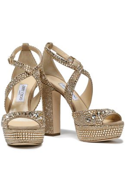 Jimmy Choo Crystal-embellished Suede Platform Sandals In Neutral