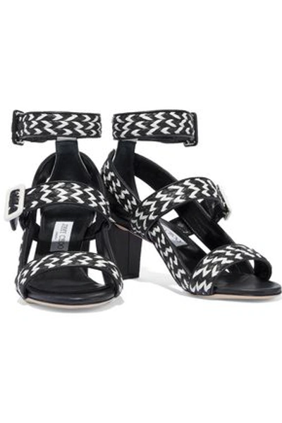 Jimmy Choo Maya 65 Two-tone Woven Leather Sandals In Black