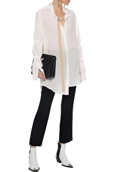 Ann Demeulemeester Woman Ruched Bow-detailed Voile Shirt Off-white
