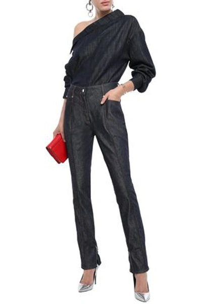 Mugler Woman Zip-detailed High-rise Slim-leg Jeans Dark Denim