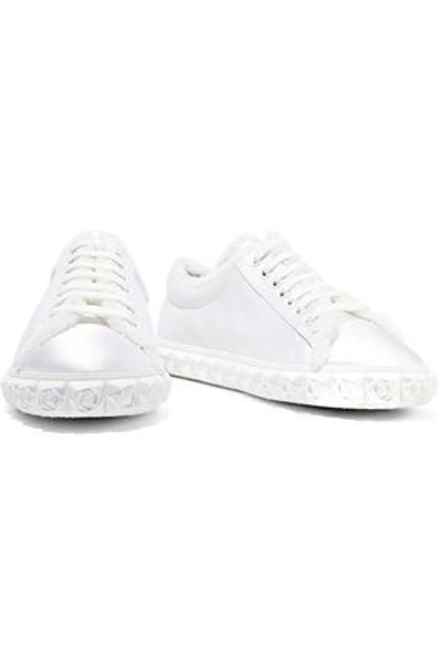 Stuart Weitzman Woman Fringe-trimmed Leather Sneakers White