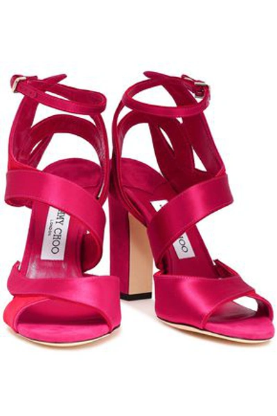 Jimmy Choo Falcon Satin And Suede Sandals In Fuchsia