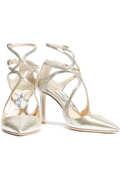 Jimmy Choo Woman Lancer 85 Metallic Cracked-leather Pumps Platinum