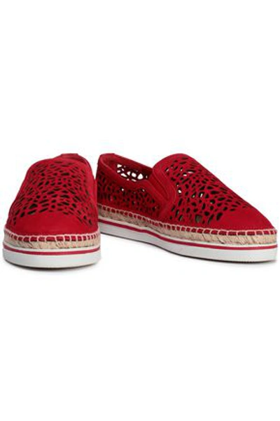 Jimmy Choo Dawn Laser-cut Nubuck Espadrilles In Crimson