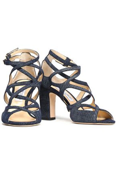 Jimmy Choo Dillan 85 Cutout Denim Sandals In Mid Denim