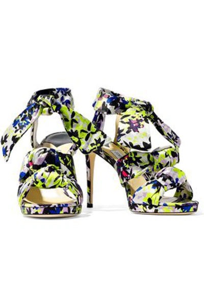 Jimmy Choo Woman Kris Knotted Printed Satin Sandals Multicolor