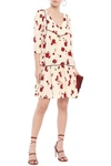 BA&SH BA&SH WOMAN GATHERED FLORAL-PRINT CREPE MINI DRESS ECRU,3074457345620730713