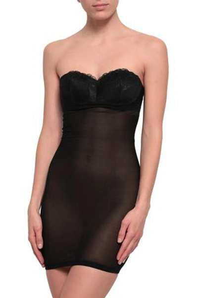 Wolford Woman Strapless Paneled Lace And Tulle Slip Black
