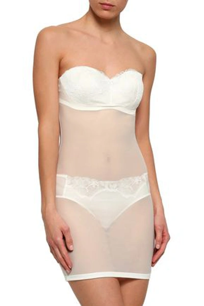 Wolford Woman Strapless Paneled Lace And Tulle Slip White