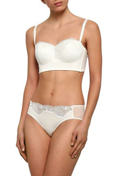 Wolford Woman Lace-trimmed Satin And Tulle Mid-rise Briefs White