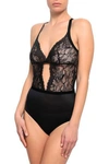 WOLFORD WOLFORD WOMAN CUTOUT LACE AND STRETCH-JERSEY THONG BODYSUIT BLACK,3074457345620519186
