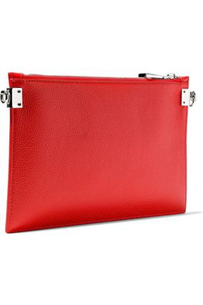 Versace Woman Logo-embellished Textured-leather Pouch Red