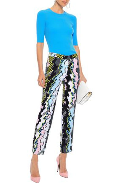 Versace Woman Printed Crepe Straight-leg Pants Sky Blue