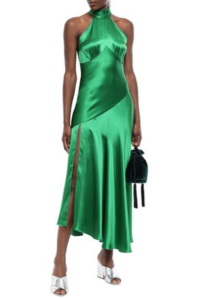 De La Vali Vivienne Asymmetric Silk-satin Midi Dress In Green