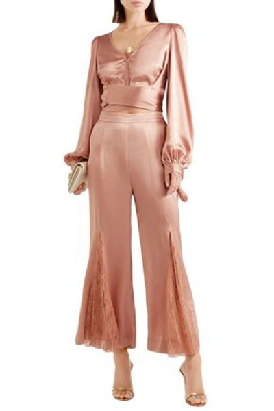 Alice Mccall Run To You Lace-paneled Satin Flared Pants In Sand