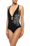 JETS BY JESSIKA ALLEN ENCHANTMENT PLUNGE OPEN-BACK EMBROIDERED SWIMSUIT,3074457345620715383