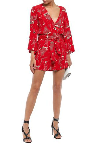 Ba&sh Tie-front Printed Crepe Playsuit In Tomato Red