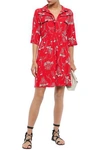 BA&SH BA&SH WOMAN KYLE GATHERED PRINTED CREPE MINI SHIRT DRESS RED,3074457345620737689