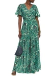 BA&SH BA&SH WOMAN JESSY PRINTED METALLIC FIL COUPÉ SILK-BLEND MAXI DRESS JADE,3074457345620730718