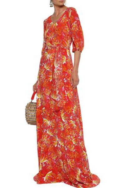 Isolda Woman Ronnie Chiffon-paneled Silk Crepe De Chine Gown Papaya