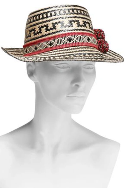 Yosuzi Karok Pompom-embellished Straw Panama Hat In Black