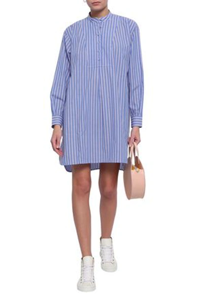 Alexa Chung Striped Cotton-poplin Mini Shirt Dress In Light Blue
