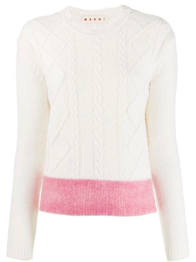 Marni Colour-blocked Cable-knit Virgin Wool Jumper In Natural White