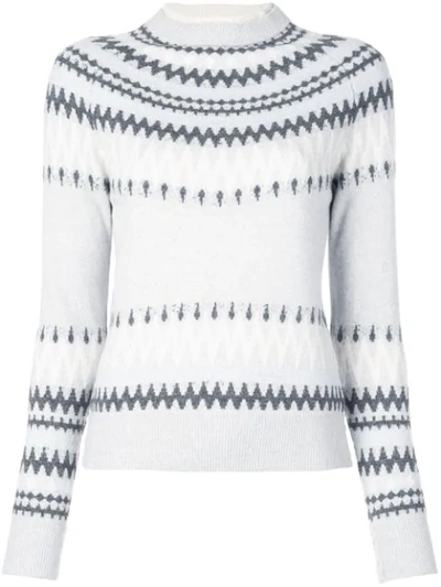 Adam Lippes Crew Neck Fairisle Print Cashmere Sweater In Grey