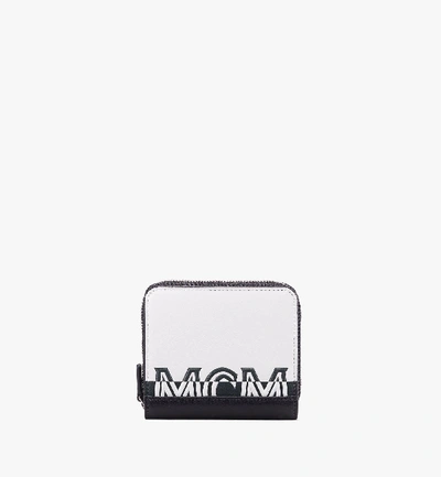 Mcm Zip Wallet In Contrast Logo Leather In White