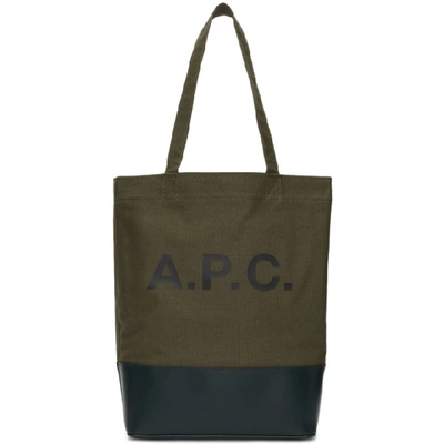 Apc Axelle Small Canvas And Leather Tote Bag In Vert-fonce